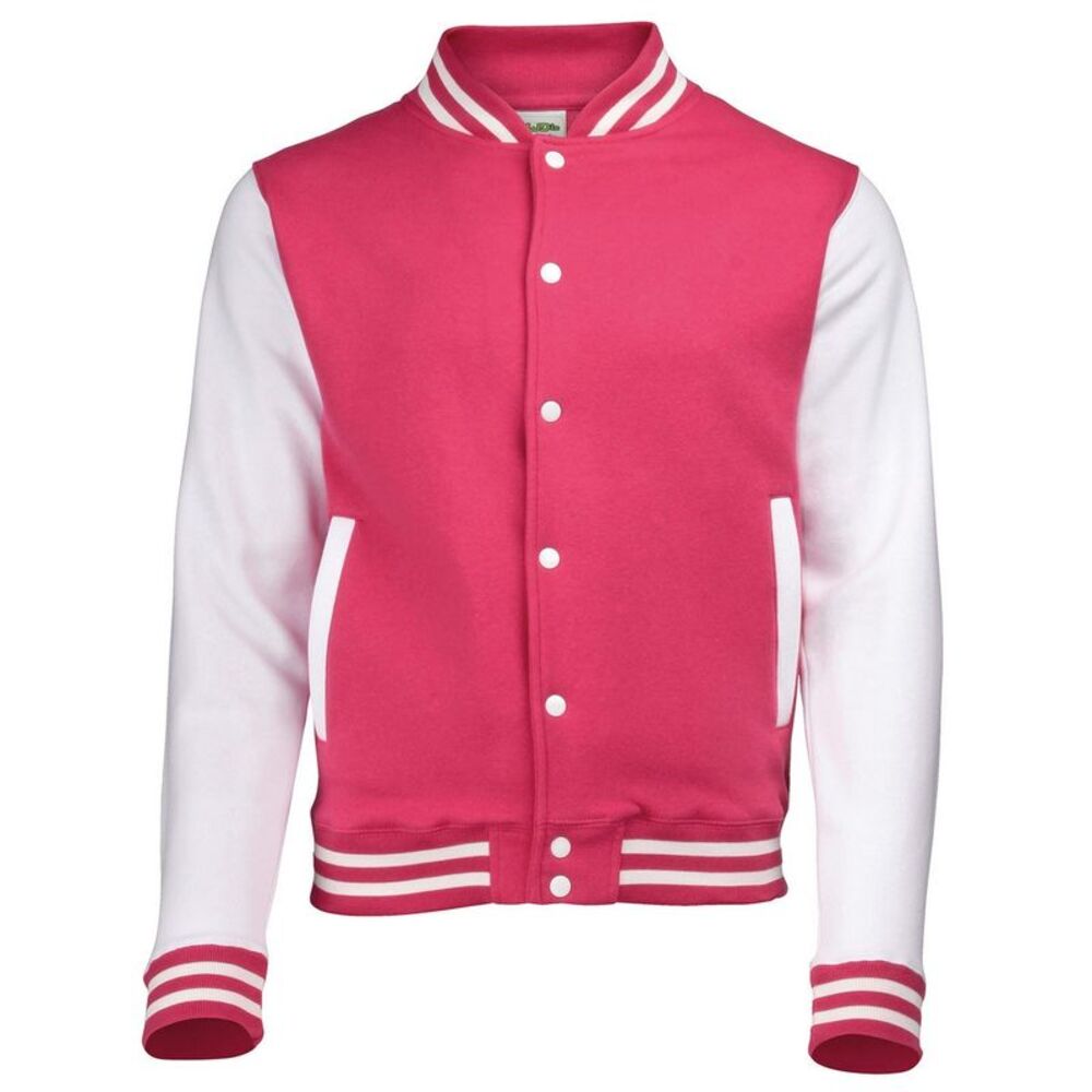 Awdis Unisex Adult Varsity Jacket / Hot Pink/White